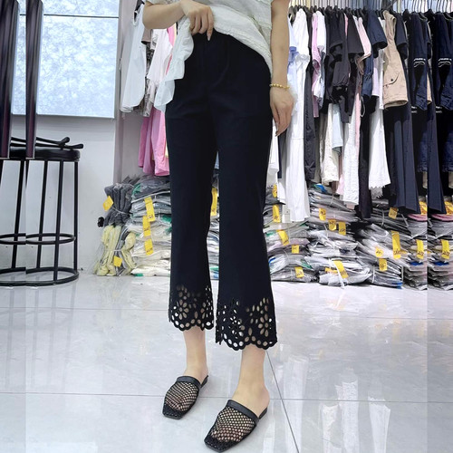 宜语析6215夏加大码八分微喇裤女