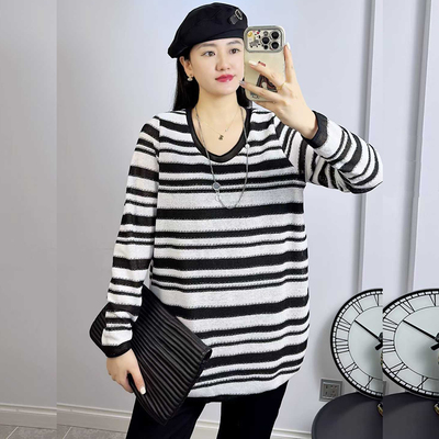 珂颖1166秋冬加大码针织衫女 210斤胖妹m显瘦U型领长袖打底衫线衣