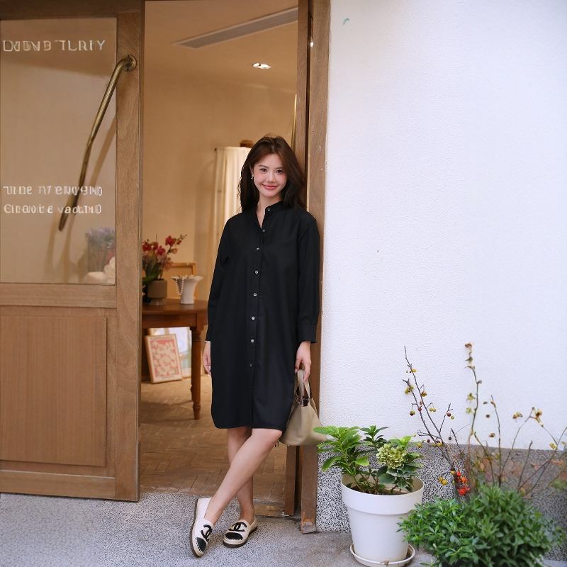 羊毛衬衫连衣裙中长款简单大方得体高级感2025 23QU新款女秋冬季