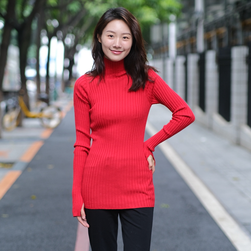 红色毛衣高领针织打底衫设计感