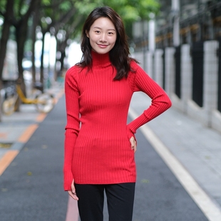 山本耀司女装红色毛衣高领针织打底衫上衣设计感小众女秋冬内搭