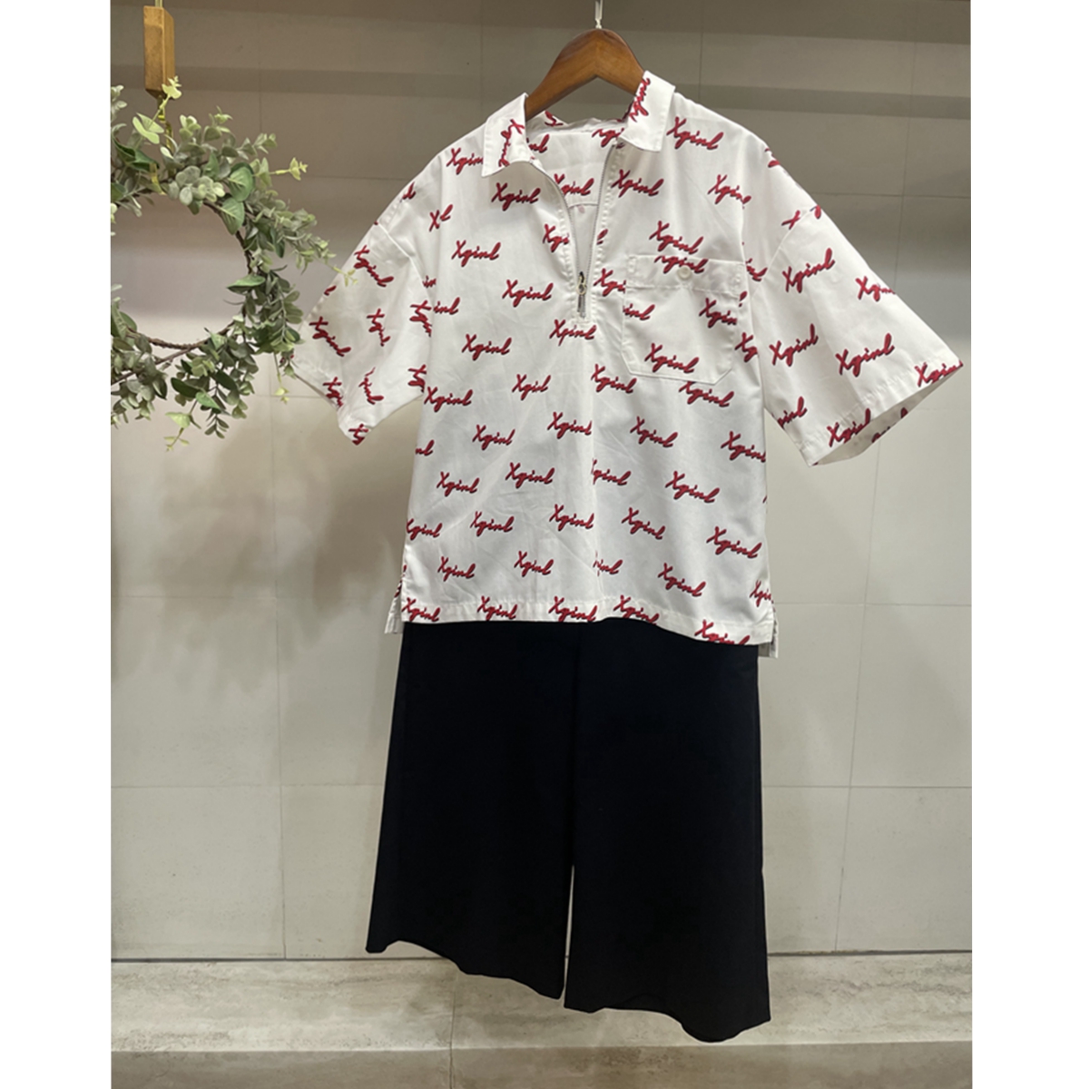 潮牌Xg1rl字母印花正肩短袖衬衫polo领女上衣夏季设计感小众