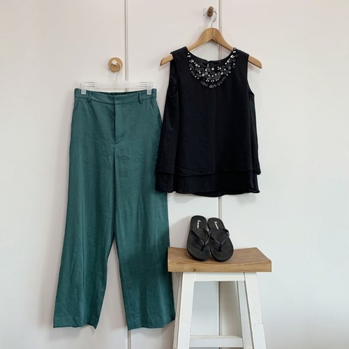 丝麻绿色高腰长裤直筒宽松阔腿裤薄款休闲裤子女夏季新款2025