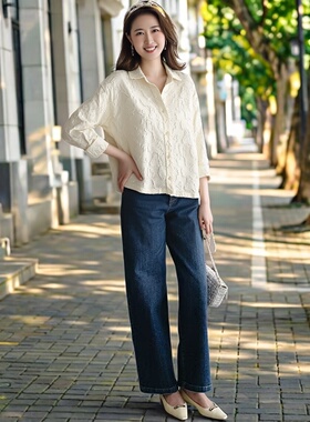 高级感轻奢减龄洋气白色独特漂亮提花短款衬衫外套女2026春季新款
