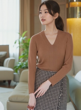 IEN@法式V领针织衫毛衣修身洋气内搭打底衫上衣女2025秋冬