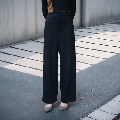 黑色羊毛呢直筒长裤高松紧腰阔腿裤数字家西装裤子女秋冬款高级感