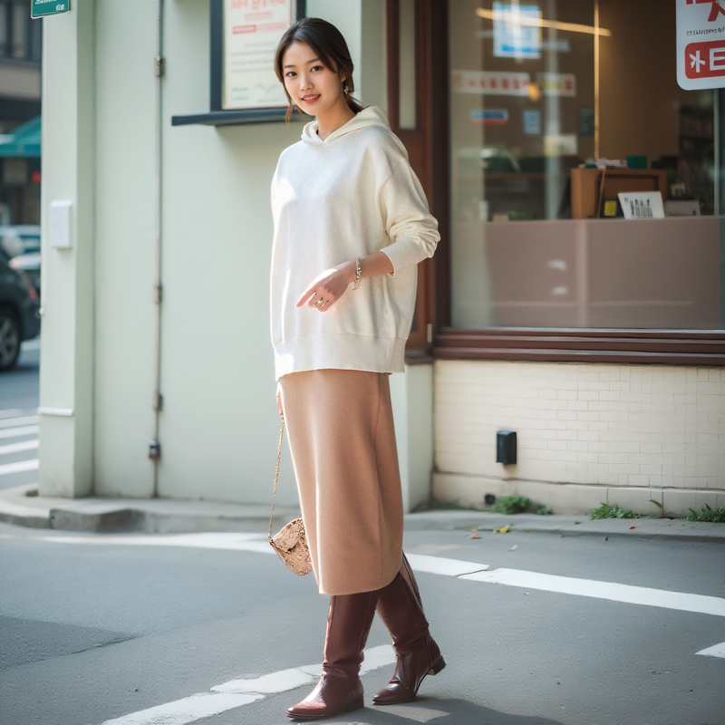 23QU驼色针织半身裙女高腰包臀裙气质中长裙显瘦一步裙春秋冬季