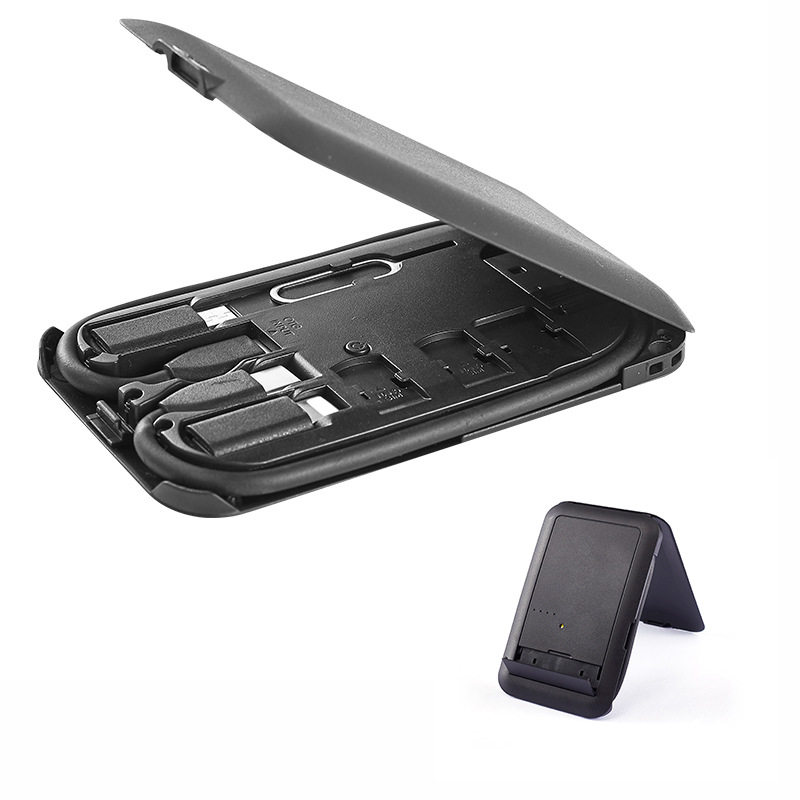 麦秸秆名片夹旅行快充数据线套装三合一手机充电线收纳盒定制logo