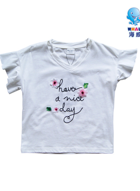 海威迩童装2023年春夏新款女童中大童短袖立体花T恤181016