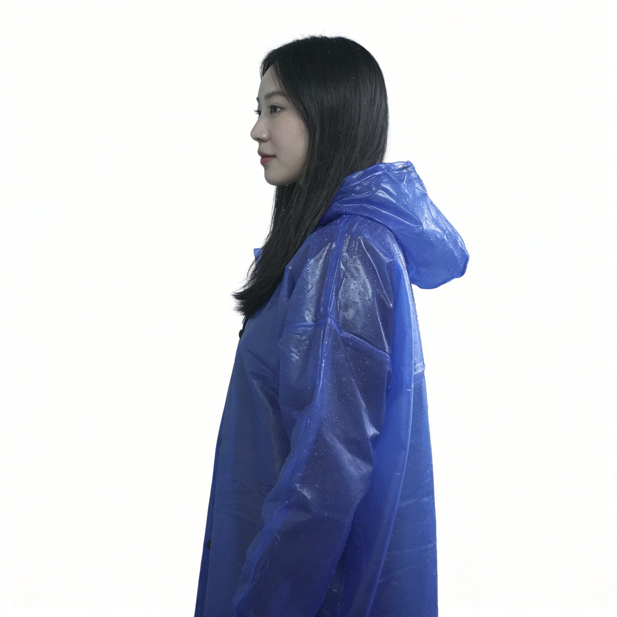 海豹蓝色长款雨衣单件连帽户外工作工地菜地干活PVC防水风衣耐用