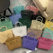ins韩国手工手提篮子镂空编织包度假沙滩洗浴篮收纳篮编织篮
