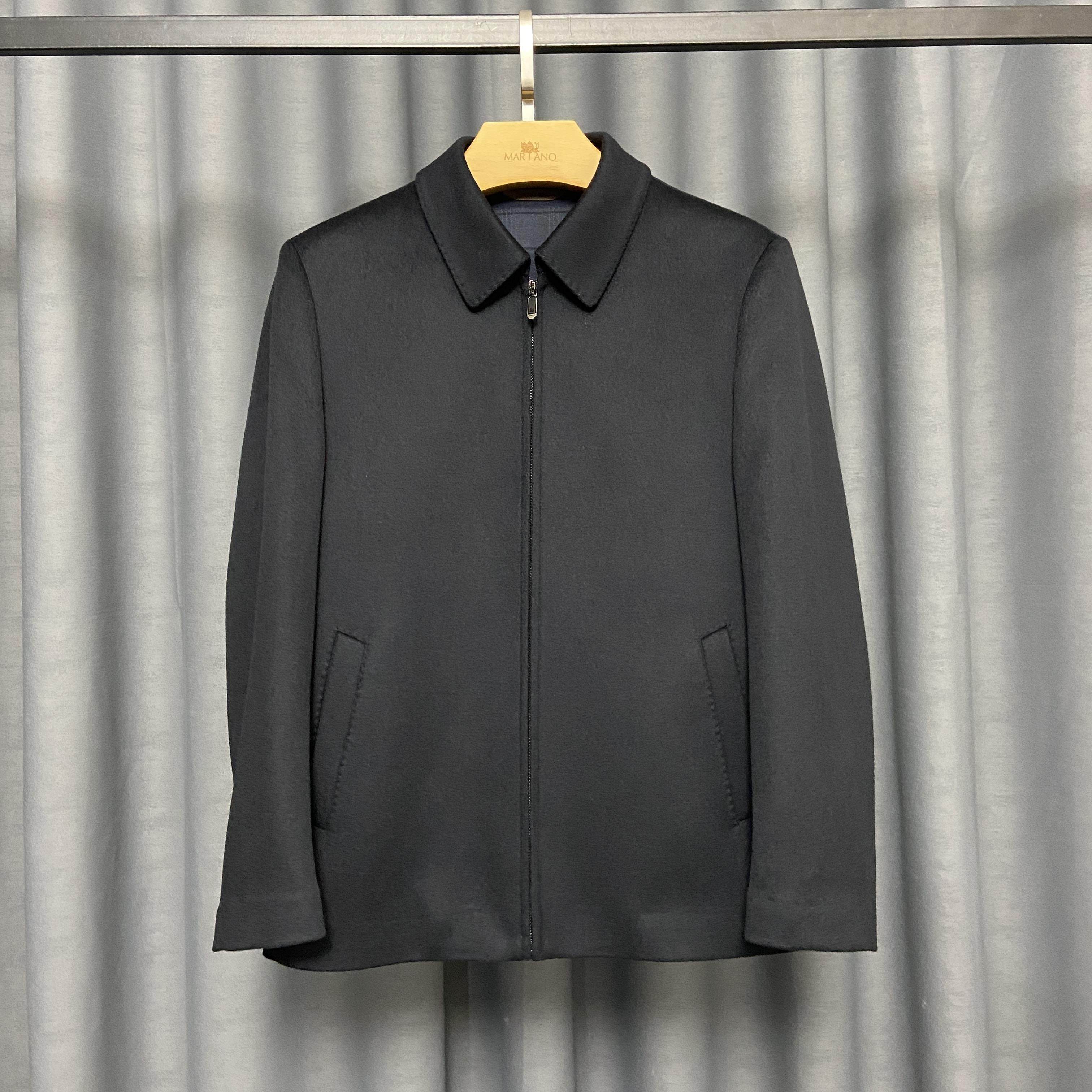 男士羊毛羊绒夹克 翻领短款 藏青 高品质 秋冬款高端行政男装外套