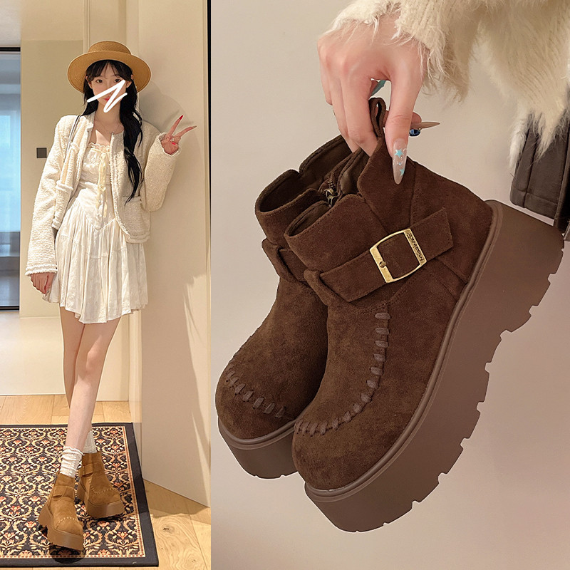 2025秋冬新款复古厚底增高马丁靴女侧拉链绒面休闲短靴短筒勃肯靴,女鞋,马丁靴,淘宝优惠券,粉丝福利购,淘宝优惠卷