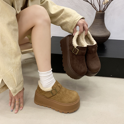 小个子厚底加绒勃肯鞋女增高棉鞋