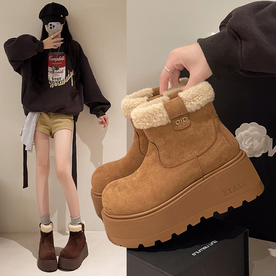 冬新款小个子厚底增高保暖雪地靴