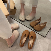 温柔风晚晚女鞋 平底单鞋 复古奶奶鞋 百搭浅口一脚蹬法式 女2025新款