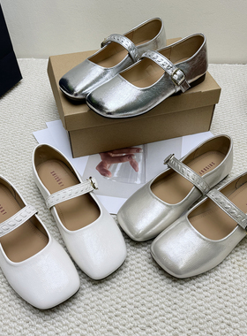 法式方头玛丽珍鞋女2026春夏新款温柔风一字带平底单鞋浅口小皮鞋