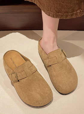 内增高勃肯鞋包头半拖女秋新款复古外穿博肯半托鞋一脚蹬懒人单鞋