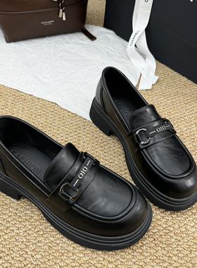 黑色一脚蹬乐福鞋女2026春季新款金属扣厚底学院风小皮鞋通勤单鞋