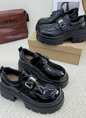 黑色厚底乐福鞋女单鞋2026春季新款英伦JK制服玛丽珍鞋增高小皮鞋