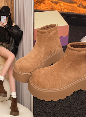 2025秋冬新款巨好看的马丁靴厚底增高加绒二棉短靴后拉链勃肯女靴