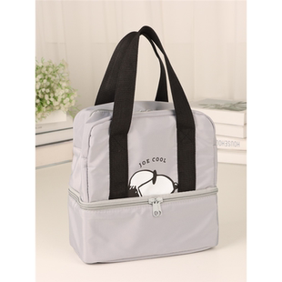 日式可爱卡通双层保温饭盒包史努比分层野餐袋小号便当带饭手提包