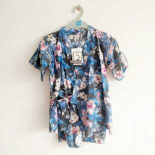 日本西松屋童装 宝宝儿童夏季短袖日式系带和服套装浴衣 甚平和服