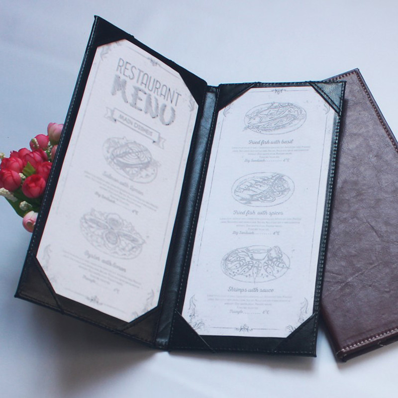 现货餐厅皮革双页点菜本菜单夹本菜谱夹板A4书写插单菜单垫板夹子