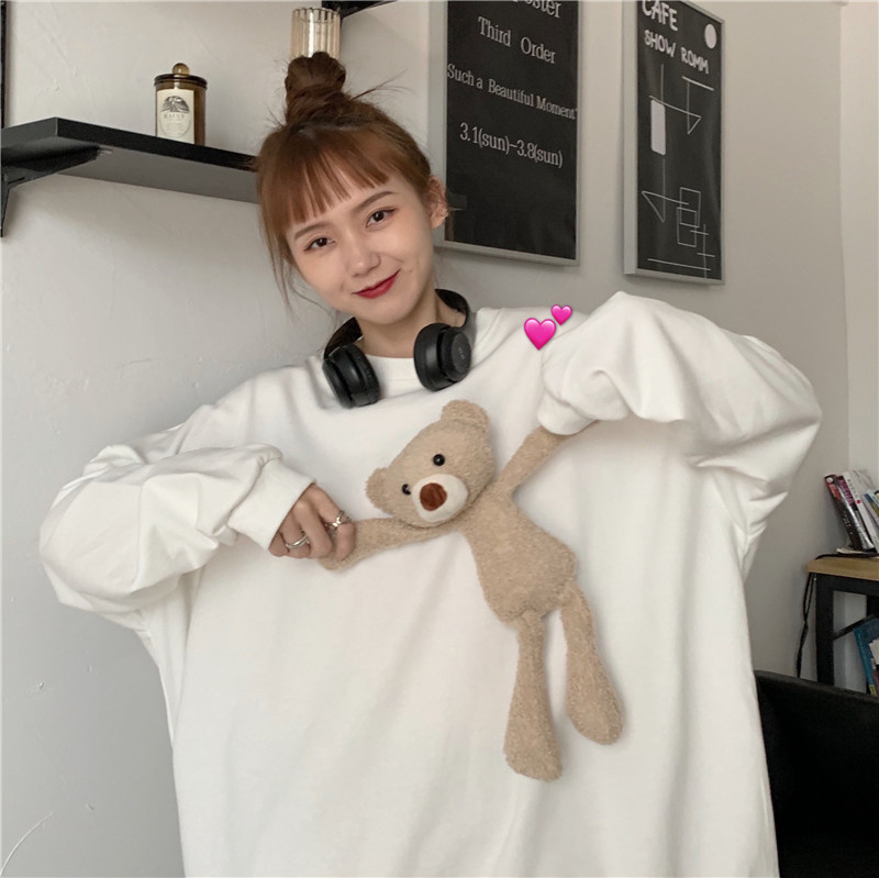 Real time video online Red same ins super fire back detachable cub loose sweater with doll