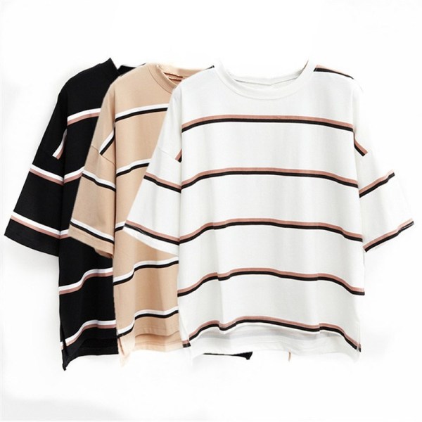 European large version loose super fire short sleeve T-shirt women's fashion Korean stripe upper garment summer