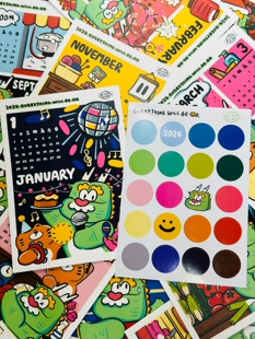 清仓|2024龙年原创插画月历卡年历日历装饰画可爱新年礼物