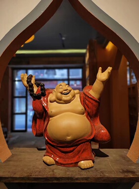 笑佛大肚弥勒财神爷佛像陶瓷摆件家居客厅玄关办公室中式石湾公仔