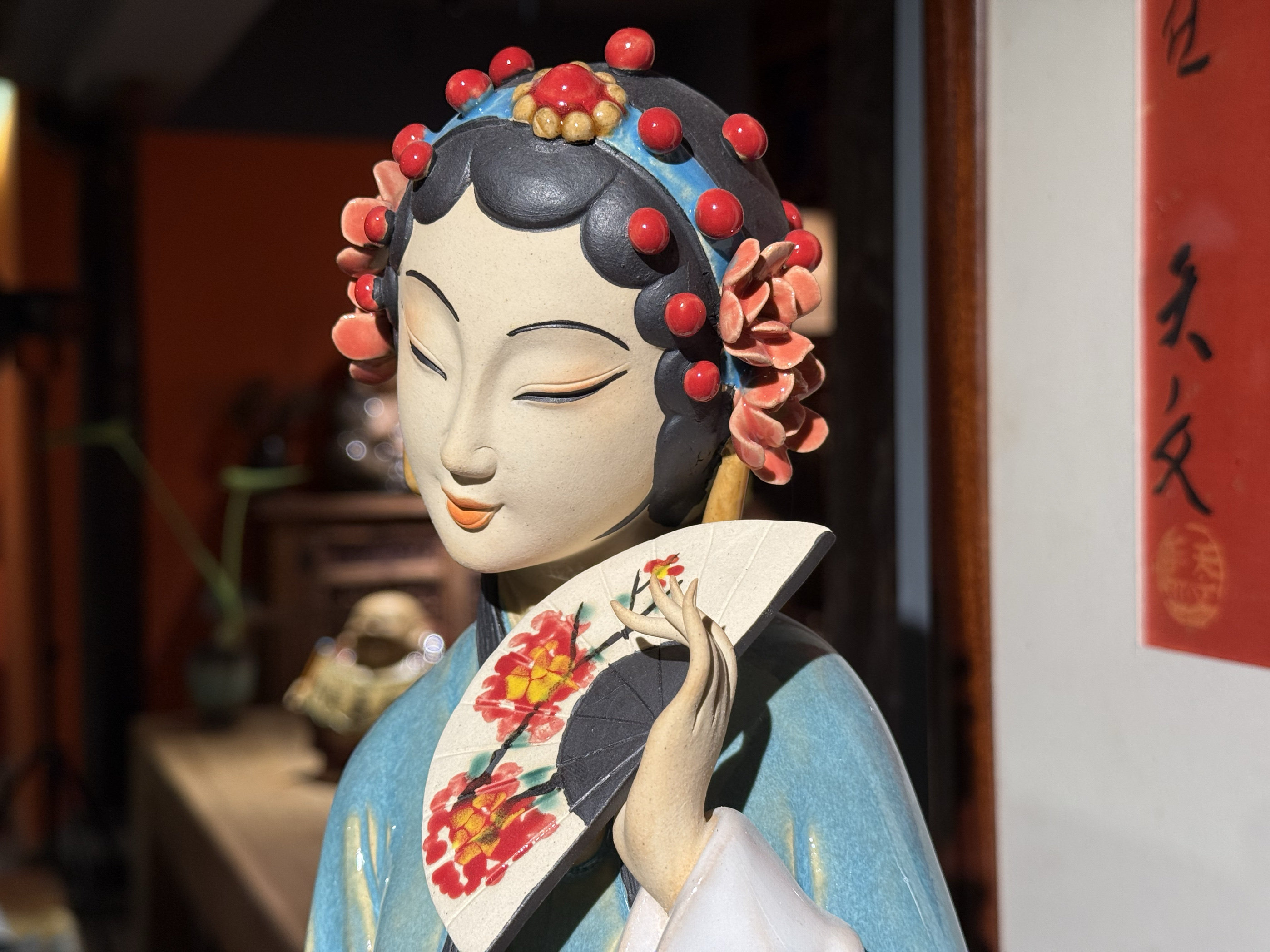 京剧仕女摆件陶瓷新中式客厅茶室博古架禅意雕塑艺术装饰工艺品