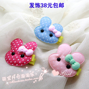 韩国宝宝儿童发饰头饰品 布艺兔子发夹 儿童发夹边夹发卡刘海夹子