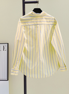 黄色竖条纹牛津纺棉衬衫女2025春夏新款长袖宽松休闲文艺通勤衬衣