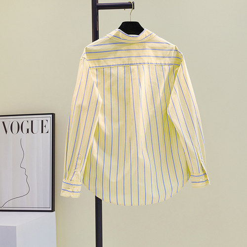 黄色竖条纹牛津纺棉衬衫女2025