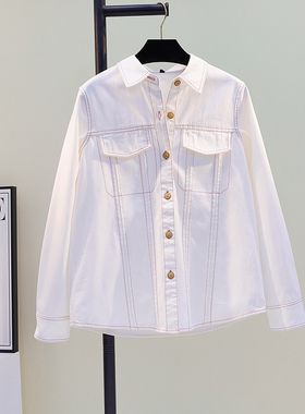 白色明线牛仔衬衫短外套女2025春秋新款韩范文艺休闲复古随性夹克