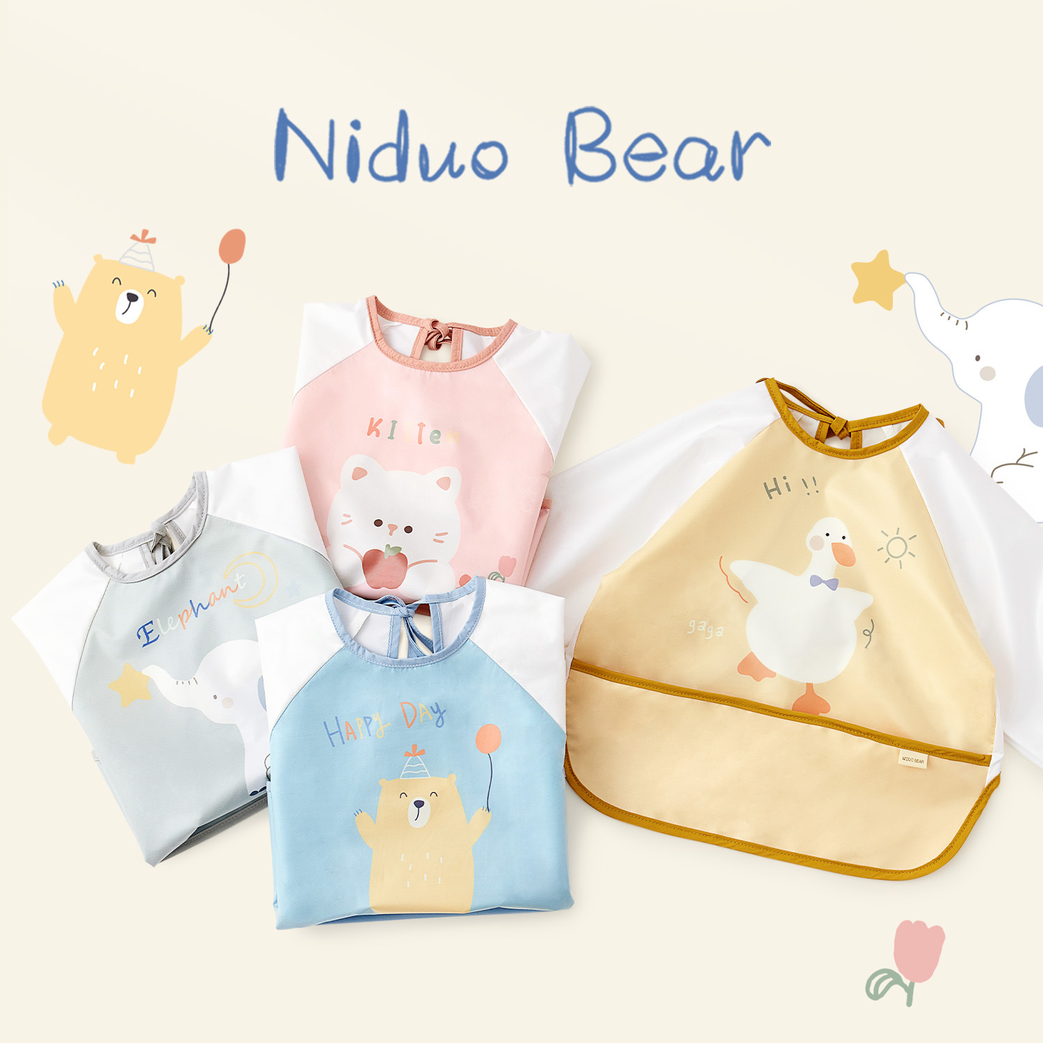 尼多熊防水防污卡通婴儿围兜罩衣