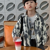 外套潮款 男童衬衫 衬衣酷帅街头风中大童开衫 男孩扎染帅气长袖 秋装