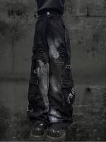 Miub American rock multi-pocket graffiti jeans for men and women, wasteland style, ink-wash street punk wide-leg cargo pants thumbnail 6