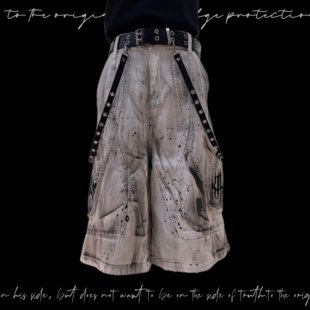 泼墨做旧宽松五分裤 男女日系夏季 潮 街头泼墨口袋牛仔短裤 Miub美式