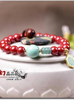 正品朱砂天然和田玉葫芦国风手链