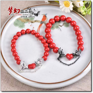 原矿高含量朱砂红砂水飞砂配小天使手链单圈手串女走夜路做恶梦