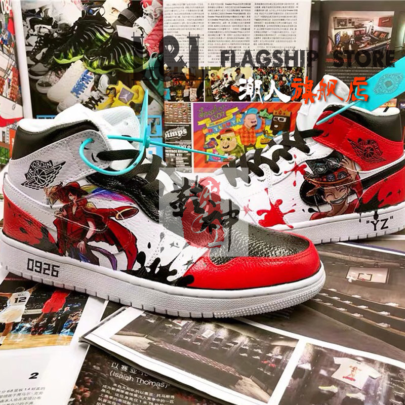 [不含鞋]LL潮人手绘空军一号DIY涂鸦二次元定制AJ1鸳鸯改色联名