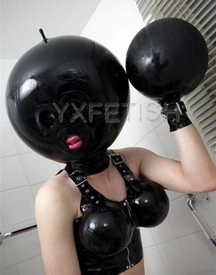 新款包邮 光亮油全包乳胶衣充气聚会游戏面具 CD变装束缚禁固头套