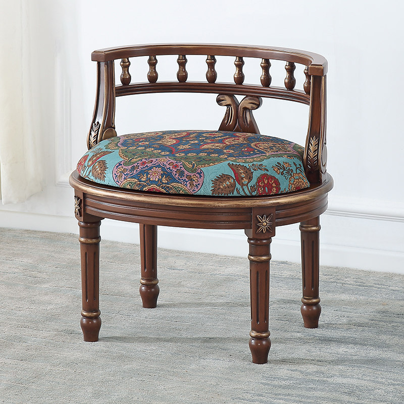 美式圈椅客厅单人位餐椅地中海靠背梳妆凳乡村复古休闲围椅子3049