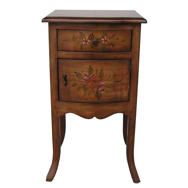 美式乡村手绘单门小床头柜复古沙发边柜电话桌花几彩绘家具25014