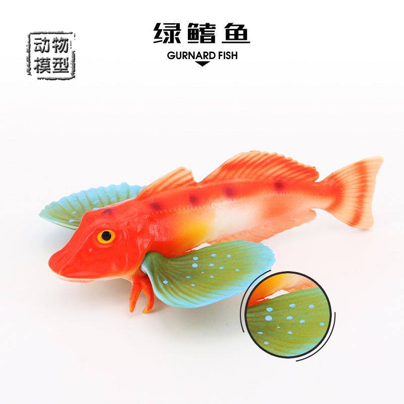 8cm飞鱼模型仿真海洋动物绿鳍鱼绿翅鱼绿姑鲂鮄国公鱼儿童玩具
