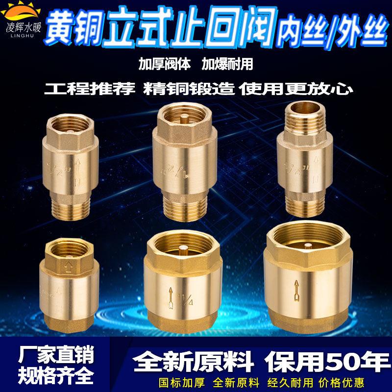 全铜内外丝止回阀4分6分1寸水管管道弹簧单向阀立式防反水逆止阀