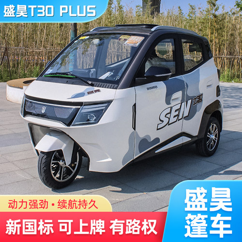 盛昊T30plus电动三轮车封闭可上牌带棚三轮车新款国标家用代步车